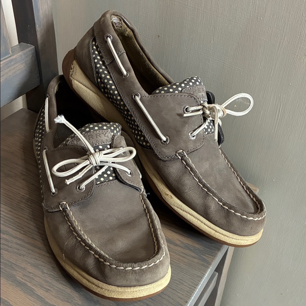 Sperry Women’s Grey and White Polka Dot Boat Shoes